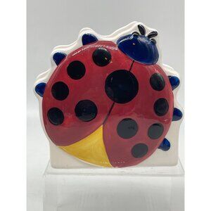 Ladybug Ceramic Napkin or Letter Holder Red & Yellow Design EUC